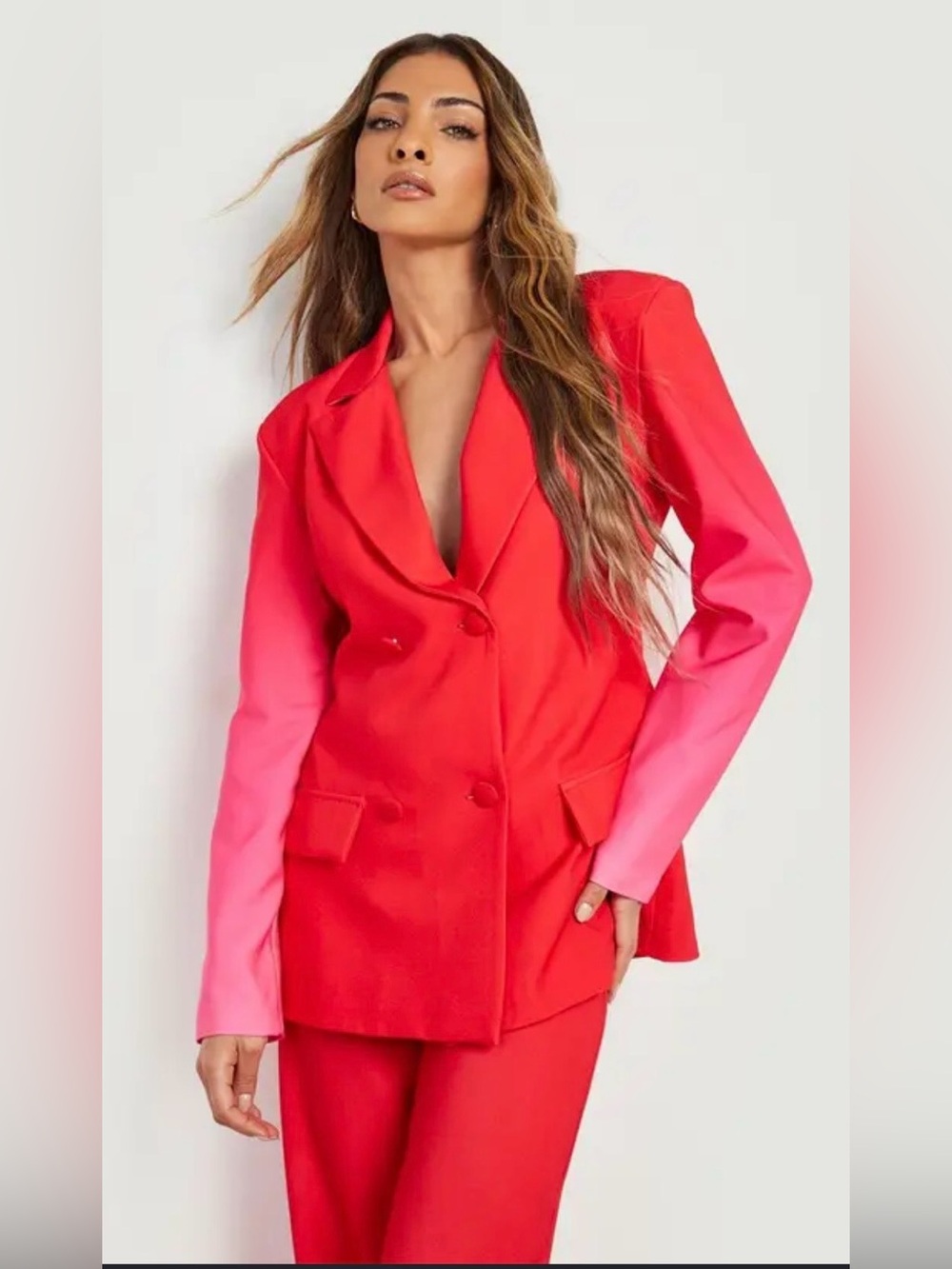 HOT PINK OMBRÉ DOUBLE BREASTED TAILORED BLAZER